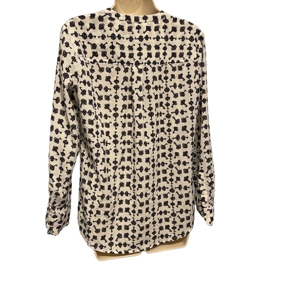Talbots White with Black Key 3/4 Button Up Blouse‎ Size Small Pre-owned - Picture 3 of 9